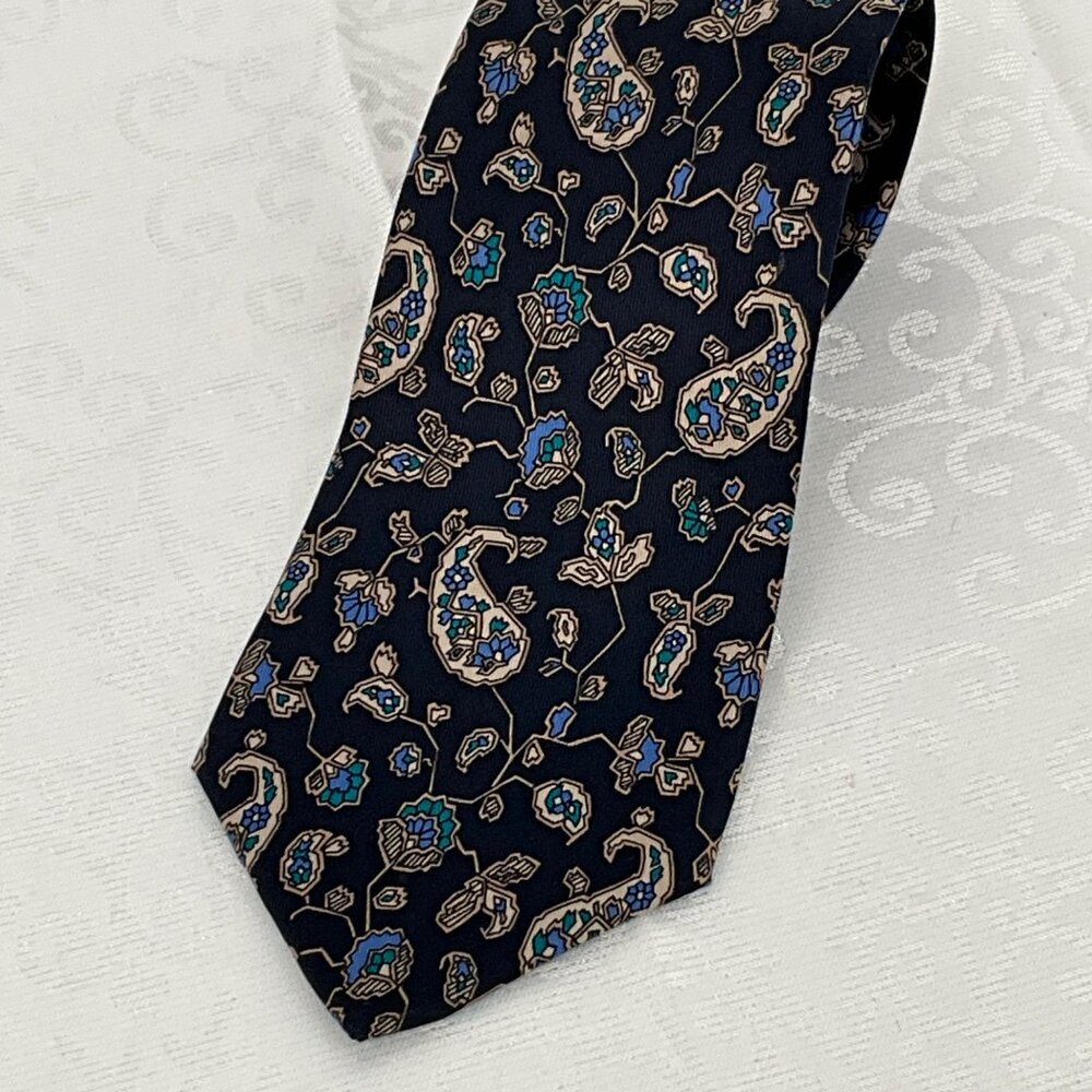 Pancaldi for Marek Navy/Gold‎ Floral Paisley Silk Tie Made in Italy